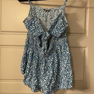 Ruched romper blue floral